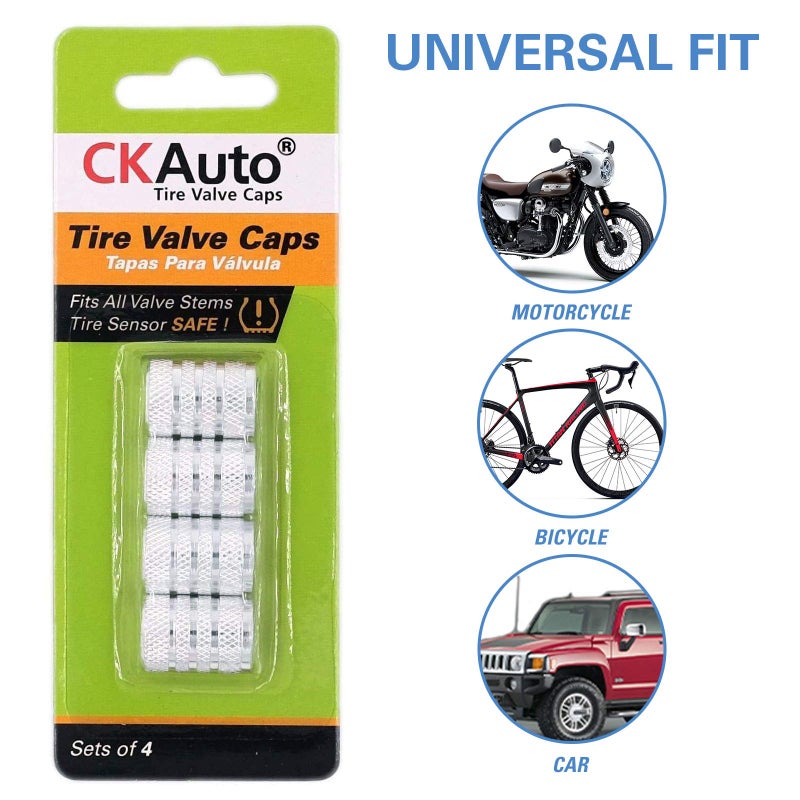 CKAuto أغطية صمامات الإطارات CKAuto، فضي، 4 قطع/عبوة، مجموعة أغطية صمامات الإطارات من الألمنيوم المؤكسد، مقاومة للتآكل، أغطية صمامات عالمية للسيارات والشاحنات والدراجات النارية وسيارات الدفع الرباعي والدراجات الهوائية - Image 5